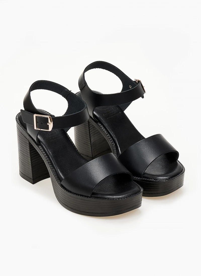 Πέδιλα δερμάτινα με χοντρό τακούνι Tfp - Μαύρο - Image 6