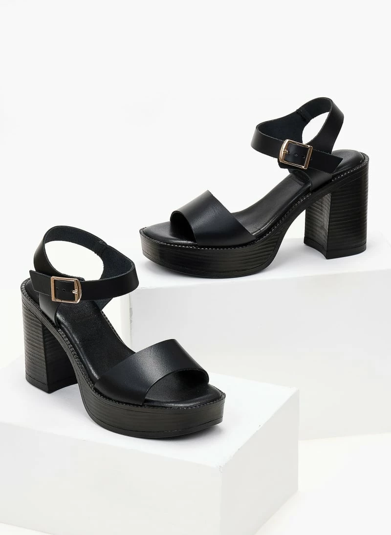 Πέδιλα δερμάτινα με χοντρό τακούνι Tfp - Μαύρο - Image 3