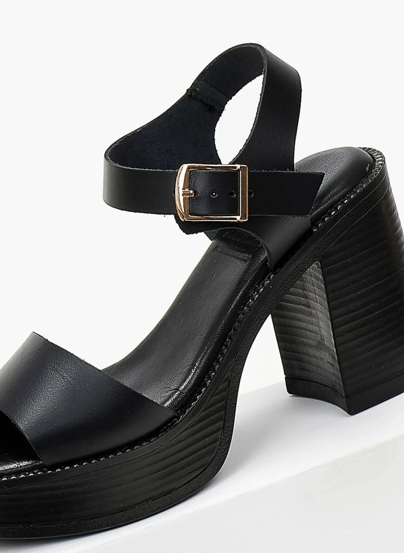 Πέδιλα δερμάτινα με χοντρό τακούνι Tfp - Μαύρο - Image 5
