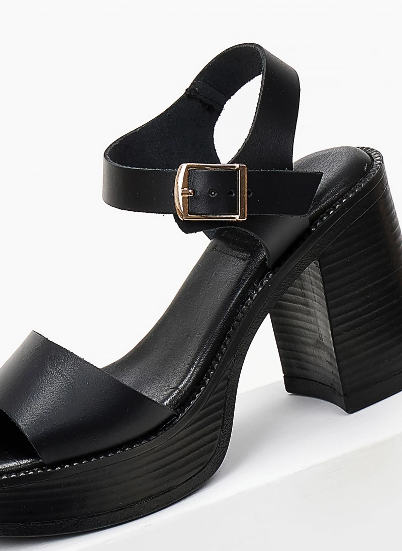 Πέδιλα δερμάτινα με χοντρό τακούνι Tfp - Μαύρο - Image 5