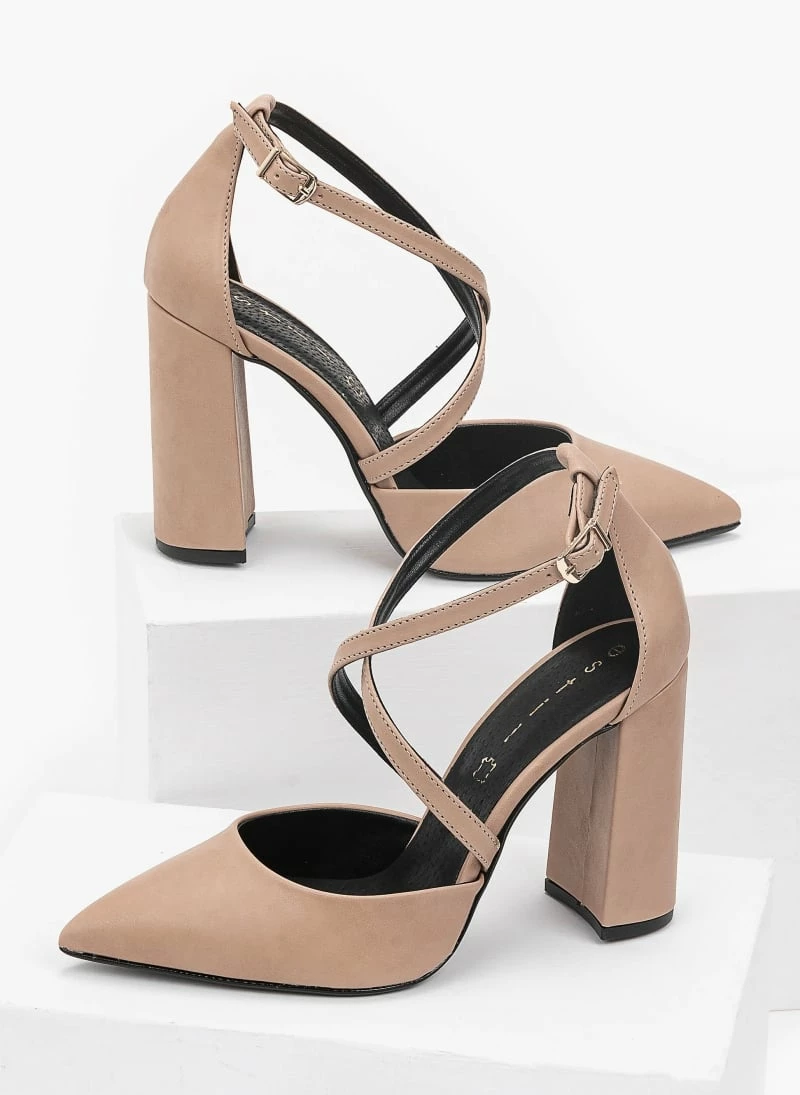 Γόβες μυτερές με χιαστί λουράκια Estil - Nude - Image 4