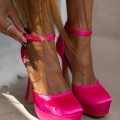 The Fashion Project Γόβες σατέν με μπαρέτα - Φούξια