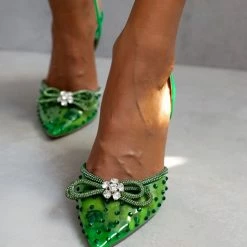 The Fashion Project Γόβες μυτερές με Strass και διαφάνεια - Πράσινο