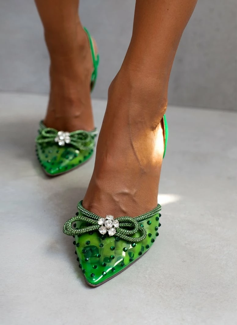 The Fashion Project Γόβες μυτερές με Strass και διαφάνεια - Πράσινο