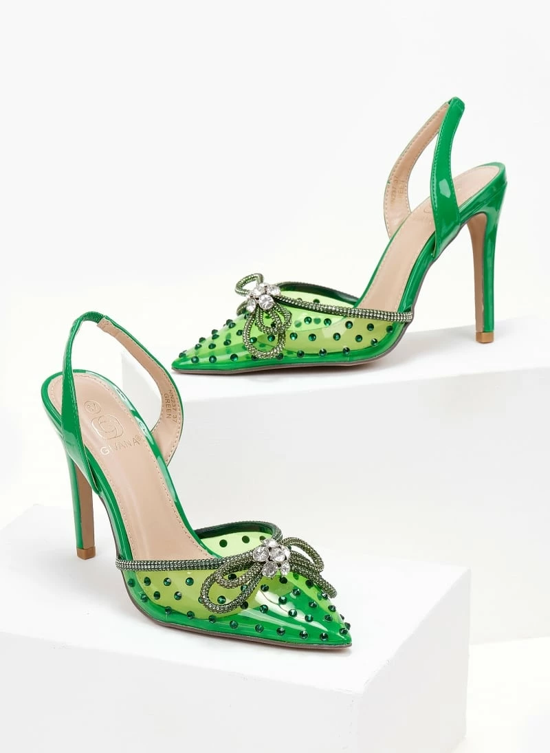 The Fashion Project Γόβες μυτερές με Strass και διαφάνεια - Πράσινο - Image 2