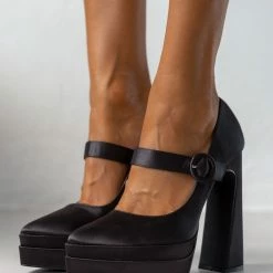 The Fashion Project Γόβες σατέν με φιάπα - Μαύρο