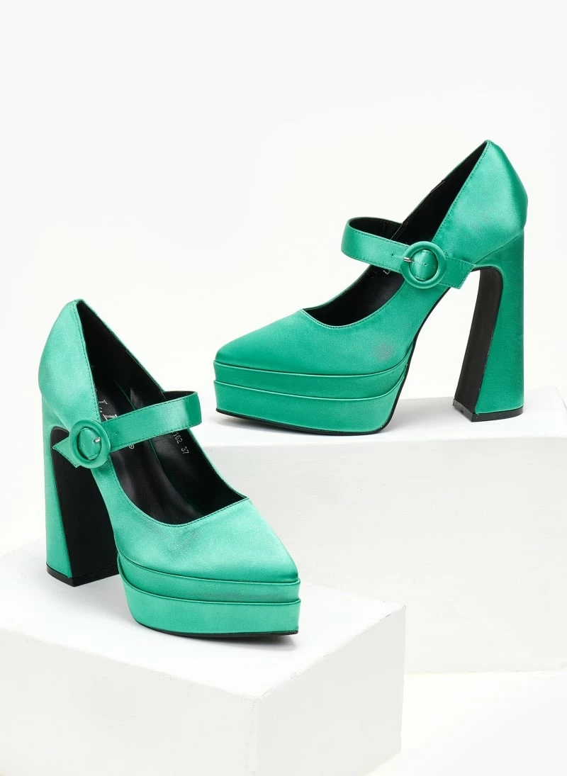 The Fashion Project Γόβες σατέν με φιάπα - Σμαραγδί - Image 3