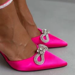 The Fashion Project Γόβες σατέν με μπαρέτα και Strass - Φούξια