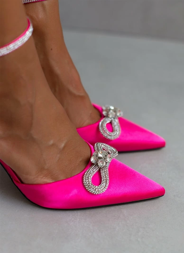 The Fashion Project Γόβες σατέν με μπαρέτα και Strass - Φούξια