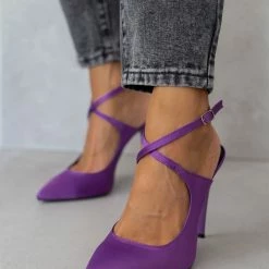 Γόβες μυτερές με χιαστί δέσιμο Tfp - Μωβ