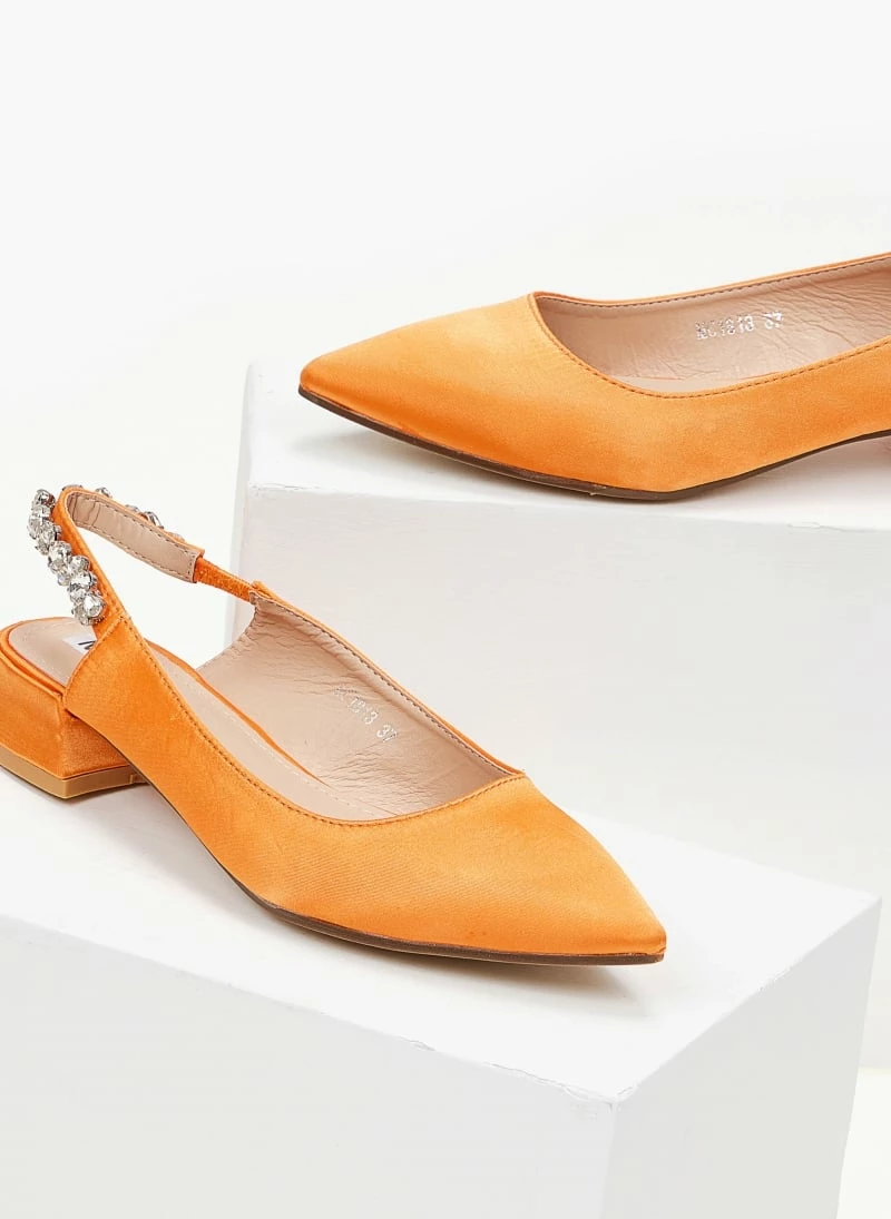 The Fashion Project Γόβες μυτερές σατέν με πέτρες - Πορτοκαλί - Image 3