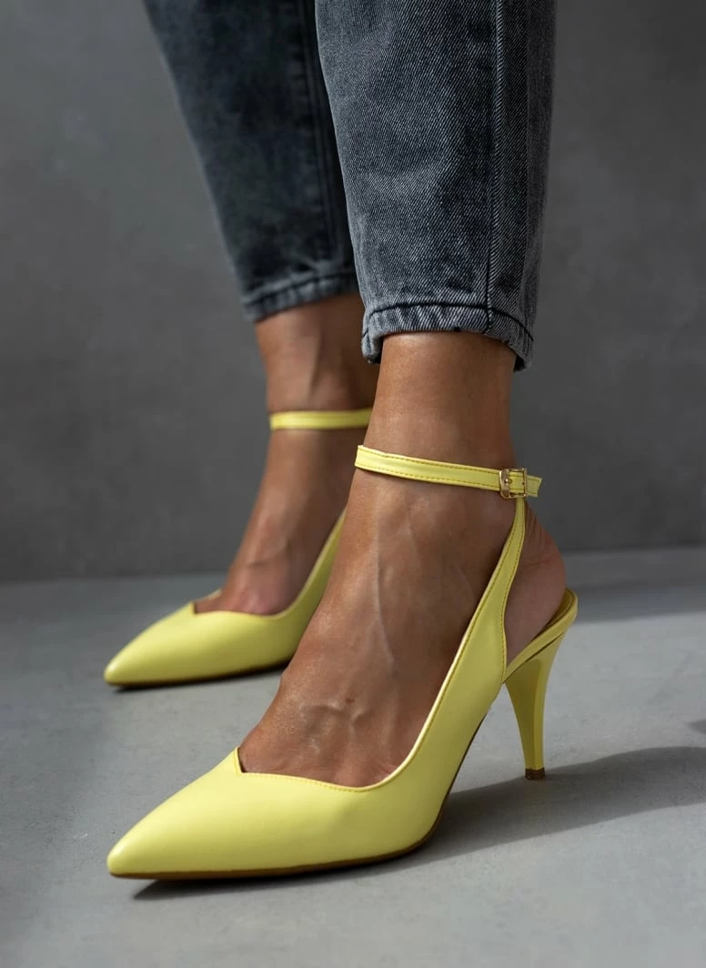 Γόβες μυτερές με λουράκι Tfp - Λεμονί - Image 4