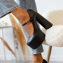 The Fashion Project Γόβες με φιάπα και κούμπωμα στο πλάι - Μαύρο