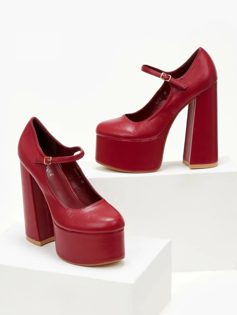 The Fashion Project Γόβες με φιάπα και κούμπωμα στο πλάι - Μπορντό - Image 6