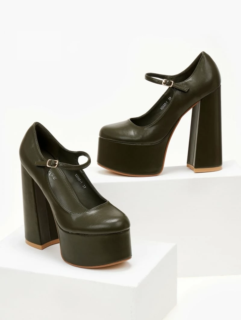 The Fashion Project Γόβες με φιάπα και κούμπωμα στο πλάι - Λαδί - Image 5