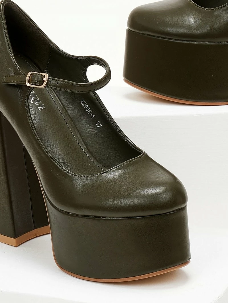 The Fashion Project Γόβες με φιάπα και κούμπωμα στο πλάι - Λαδί - Image 6