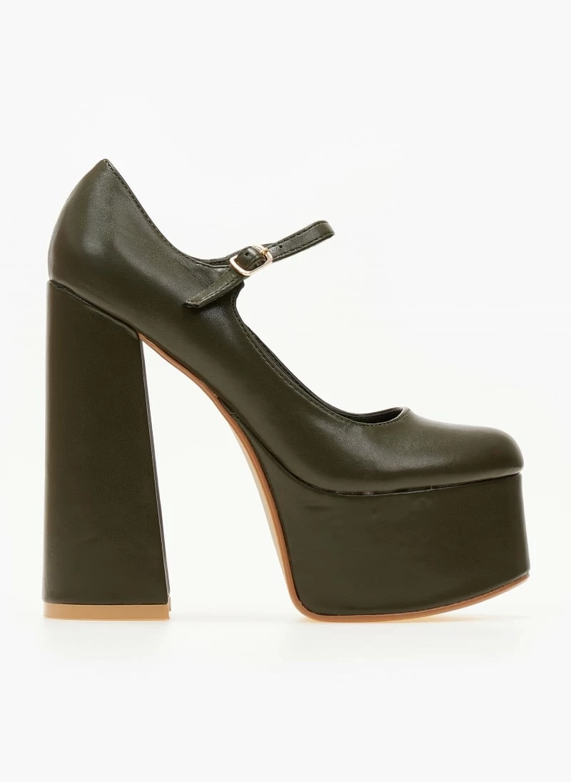 The Fashion Project Γόβες με φιάπα και κούμπωμα στο πλάι - Λαδί - Image 2