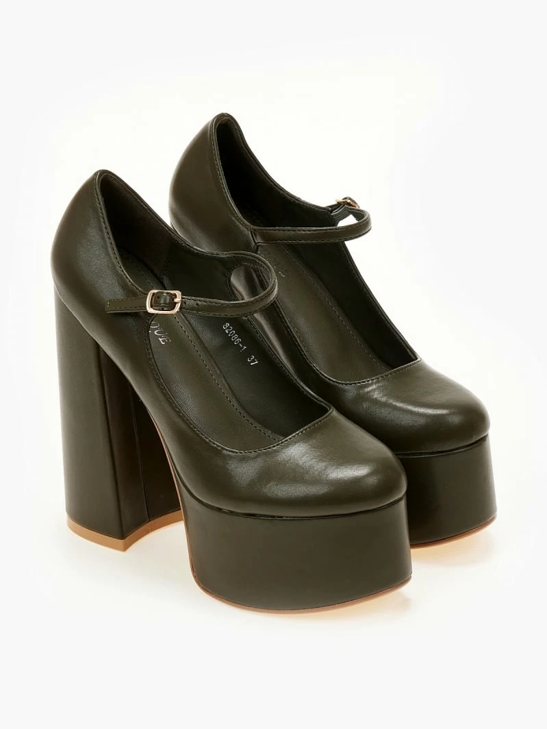 The Fashion Project Γόβες με φιάπα και κούμπωμα στο πλάι - Λαδί - Image 3