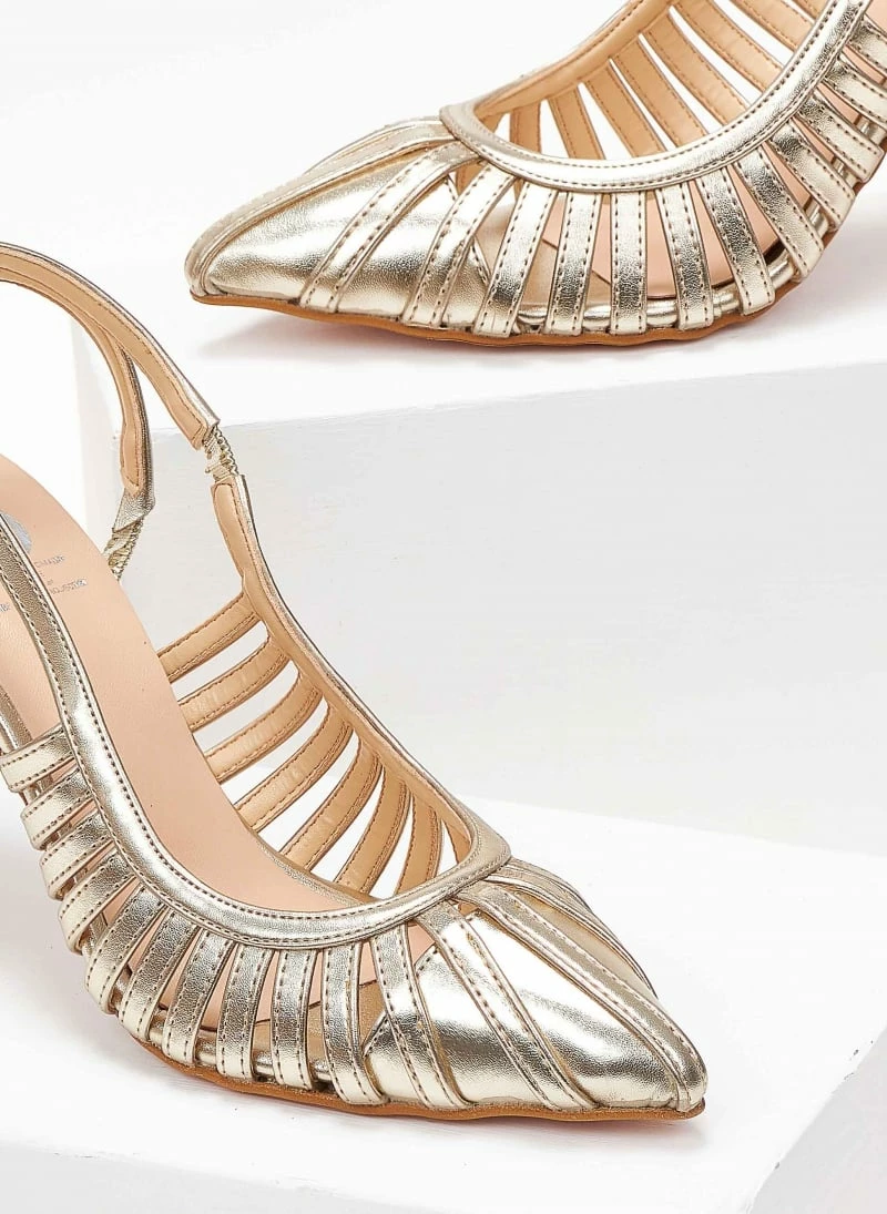 Γόβες μυτερές με ανοίγματα Tfp - Χρυσό - Image 6