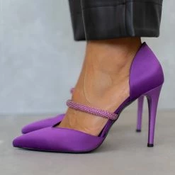 Γόβες σατέν ανοιχτές με Strass Tfp - Μωβ