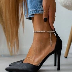 The Fashion Project Γόβες σατέν με Anklet Strass - Μαύρο