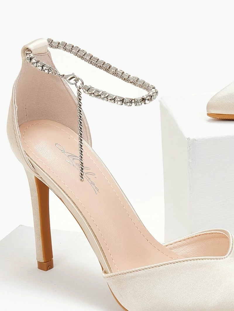 The Fashion Project Γόβες σατέν με Anklet Strass - Μπεζ - Image 3