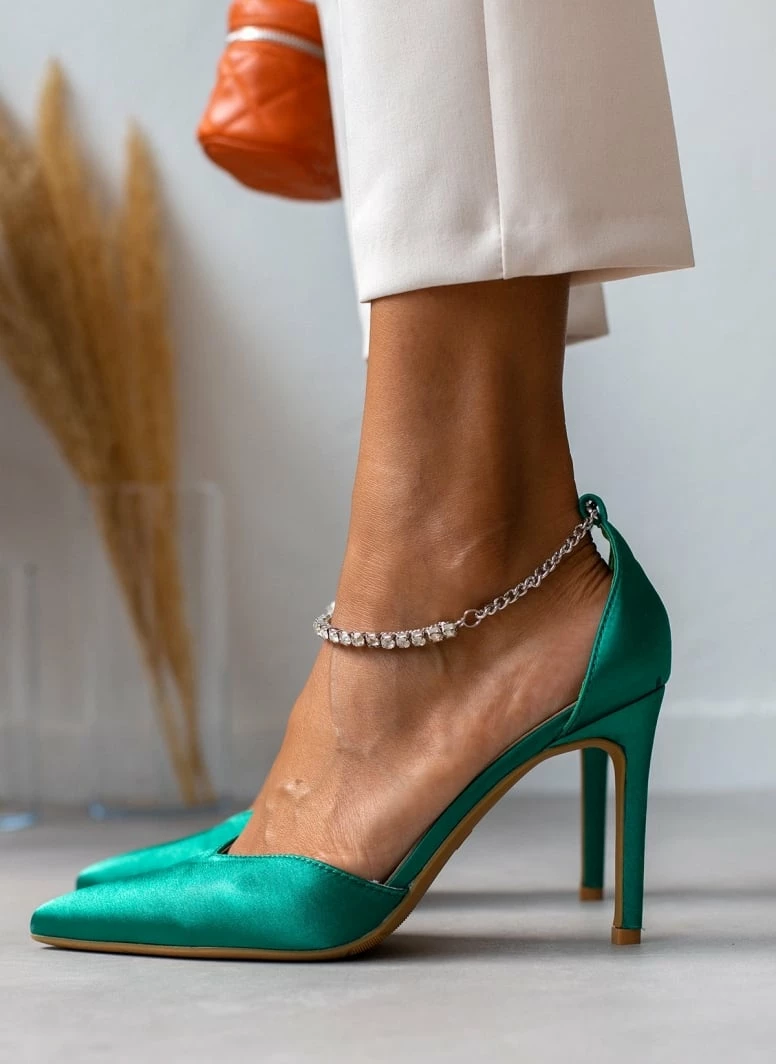 The Fashion Project Γόβες σατέν με Anklet Strass - Πράσινο