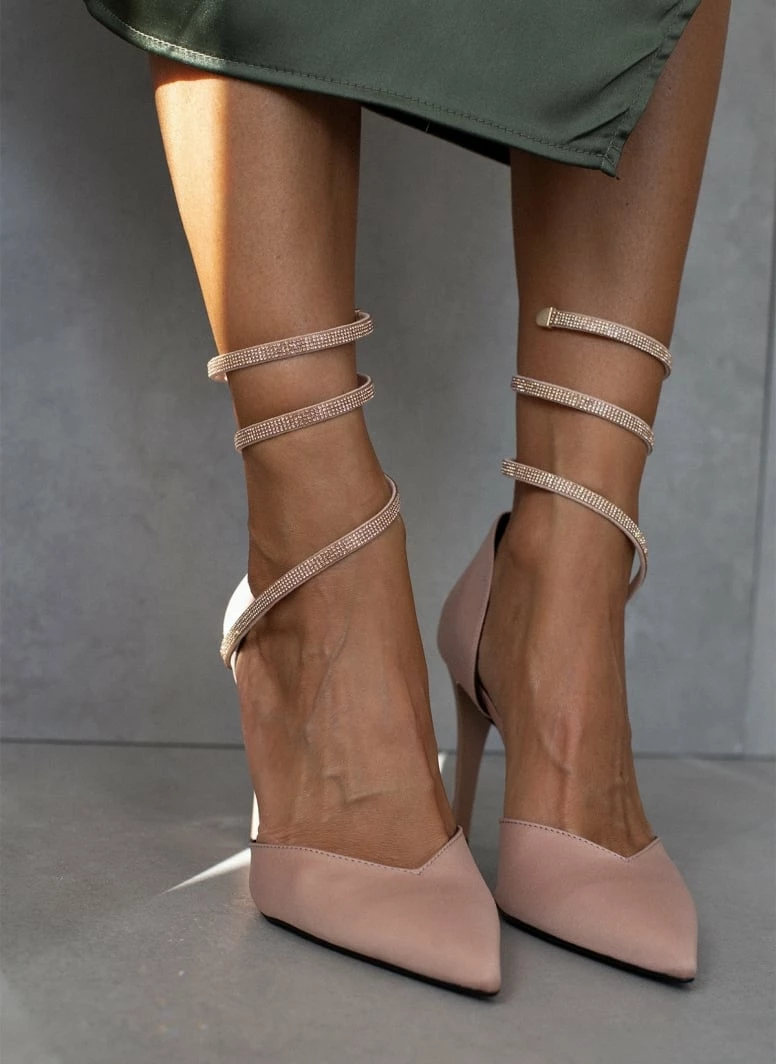 Γόβες σατέν με έλασμα και Strass Tfp - Nude - Image 4