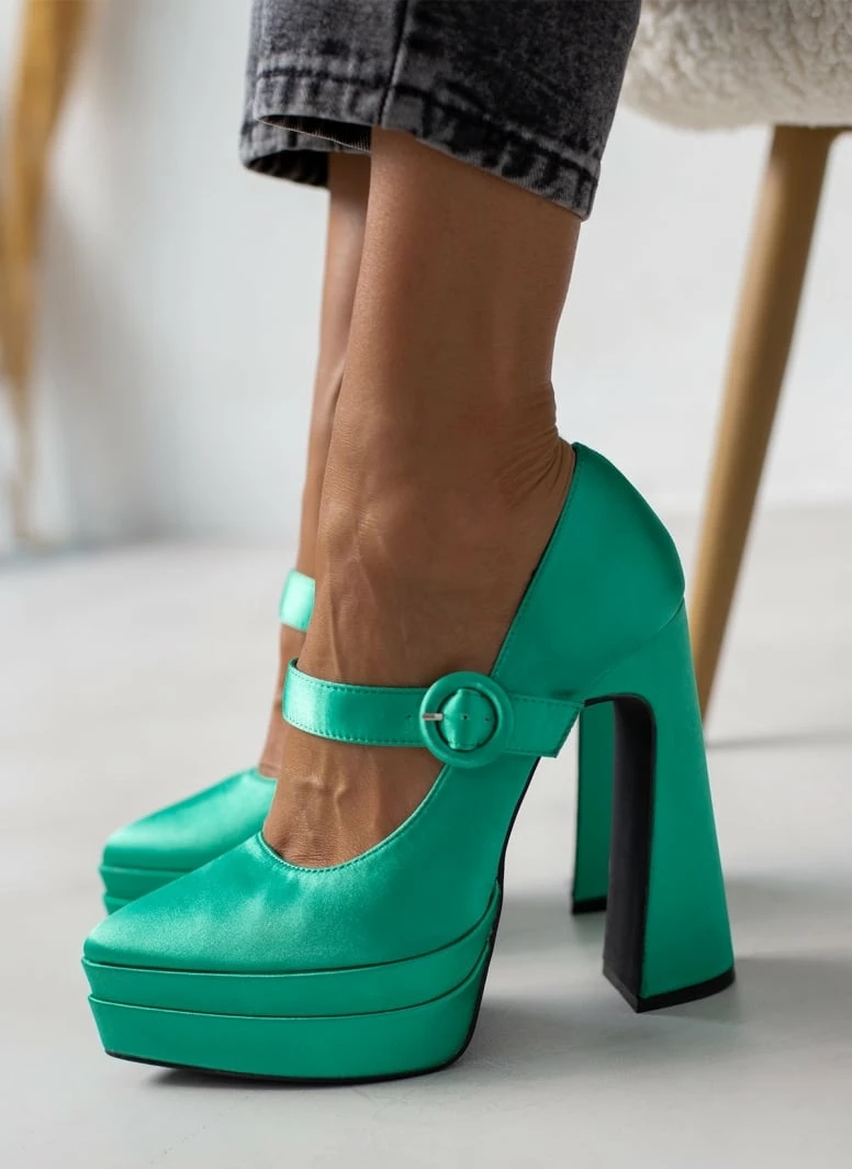 The Fashion Project Γόβες σατέν με φιάπα - Σμαραγδί