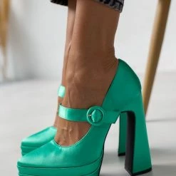 The Fashion Project Γόβες σατέν με φιάπα - Σμαραγδί