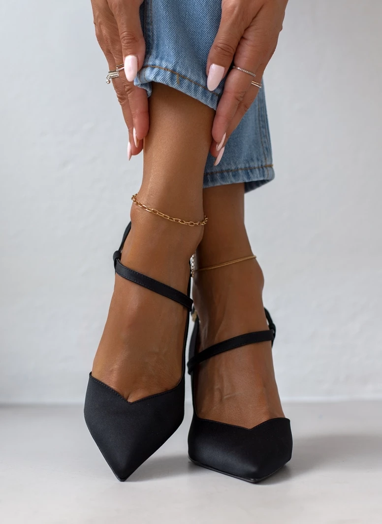 Γόβες σατέν με λοξό λουράκι Tfp - Μαύρο - Image 4