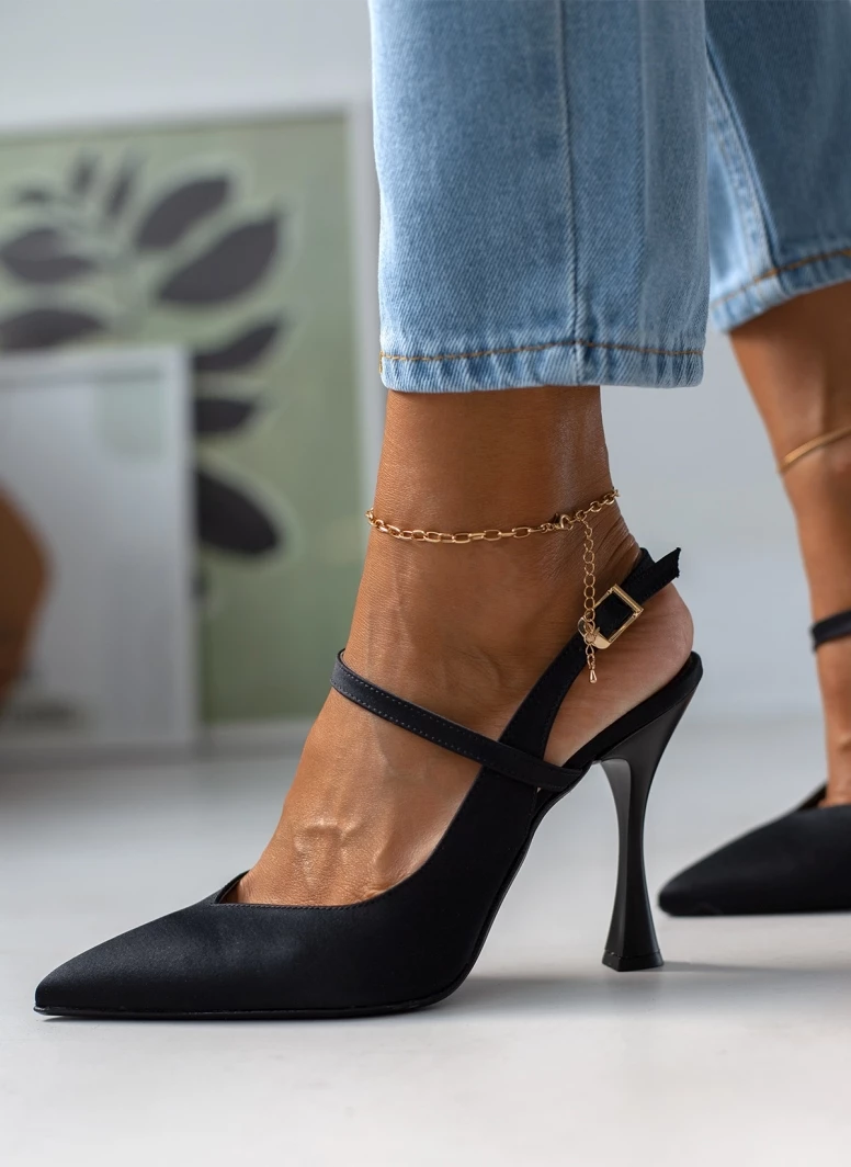 Γόβες σατέν με λοξό λουράκι Tfp - Μαύρο - Image 7