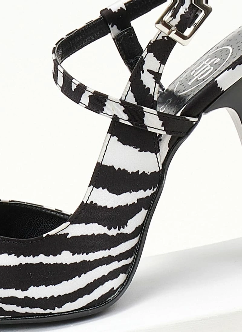 Γόβες σατέν με Print Tfp - Λευκό/Μαύρο - Image 5