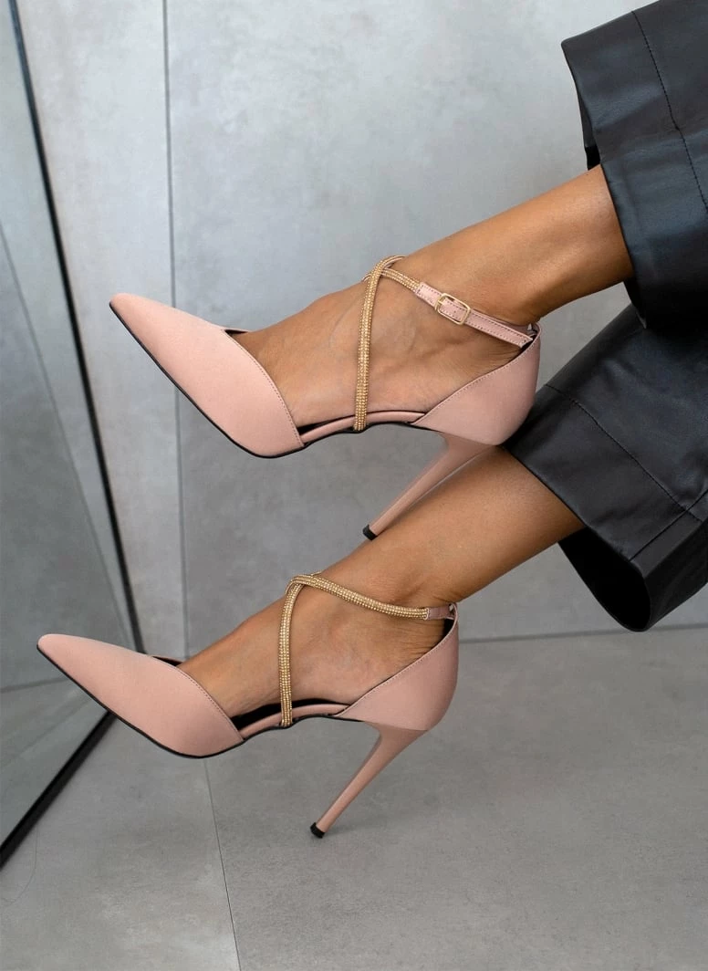 Γόβες σατέν με Strass λουράκια Tfp Exclusive - Nude - Image 4