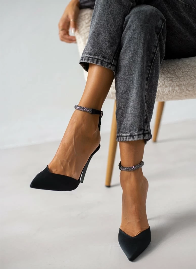 Γόβες σατέν με Strass μπαρέτα Tfp - Μαύρο