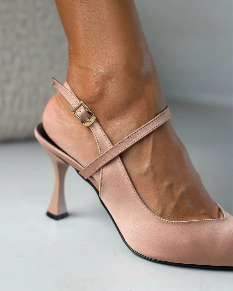 Γόβες σατέν μυτερές Tfp - Nude