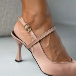 Γόβες σατέν μυτερές Tfp - Nude