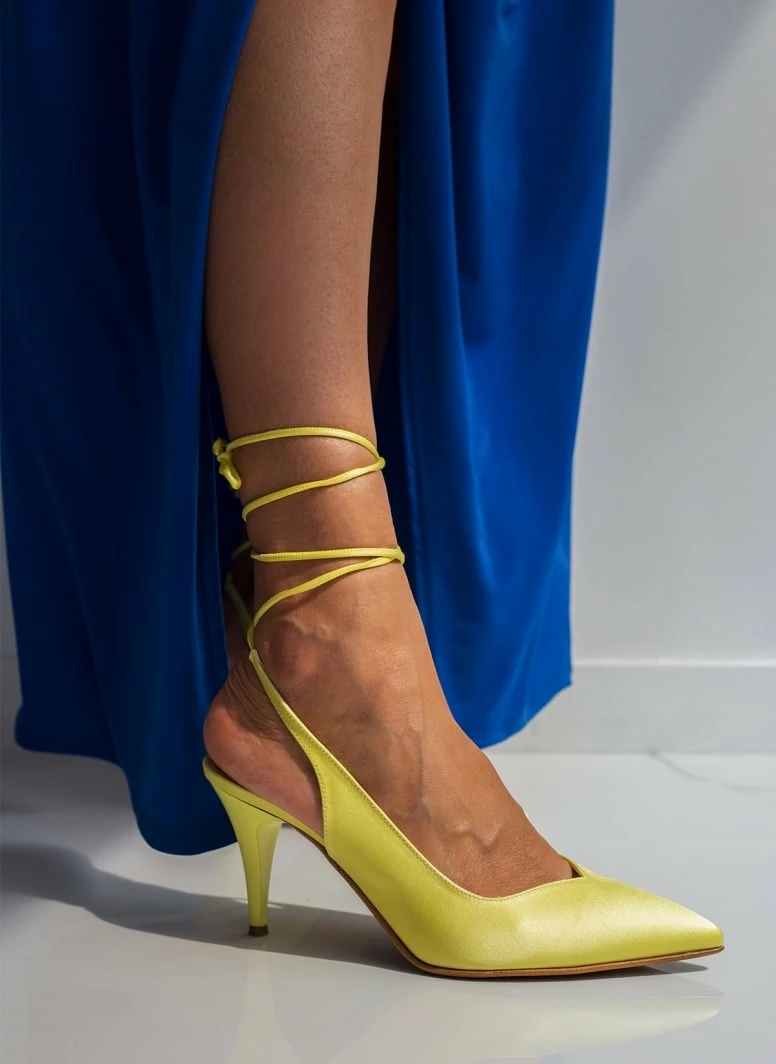 Γόβες σατέν με κορδόνια Tfp - Λεμονί