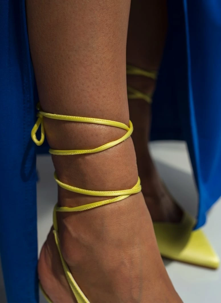 Γόβες σατέν με κορδόνια Tfp - Λεμονί - Image 4