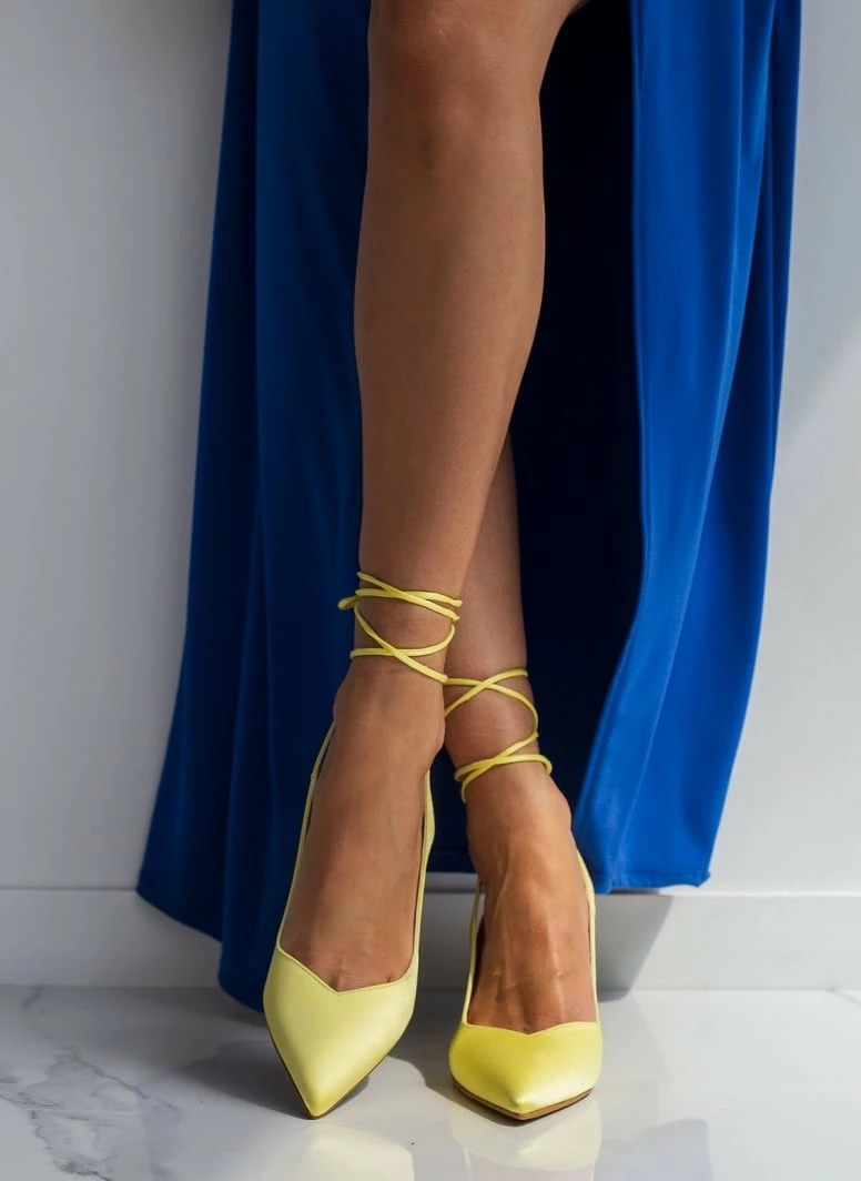 Γόβες σατέν με κορδόνια Tfp - Λεμονί - Image 7