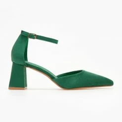 The Fashion Project Γόβες Suede ανοιχτές με μπαρέτα - Πράσινο