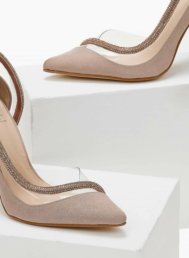 Γόβες Suede με διαφάνεια και στρας Tfp - Nude - Image 3