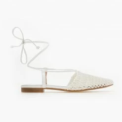 The Fashion Project Μπαλαρίνες με πλεκτό σχέδιο και κορδόνια - Λευκό