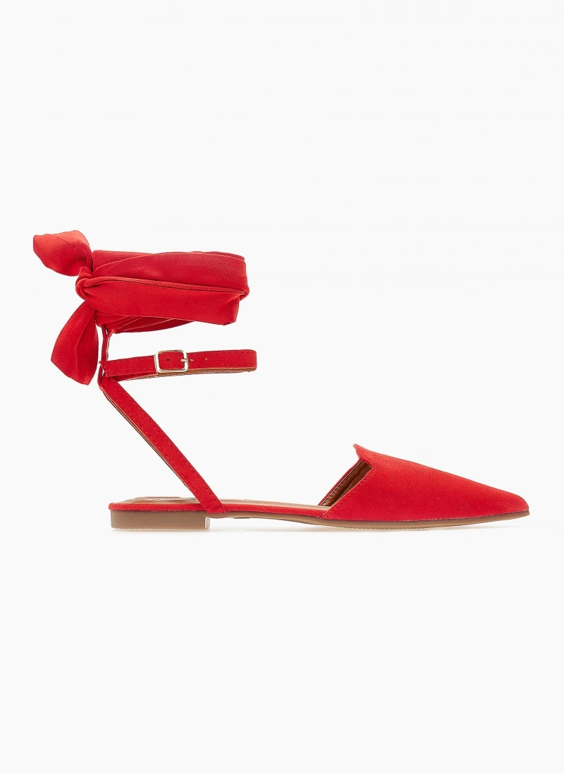 The Fashion Project Μπαλαρίνες Suede με Lace Up δέσιμο - Κόκκινο - Image 3