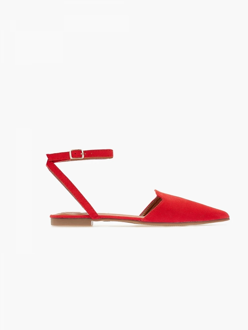 The Fashion Project Μπαλαρίνες Suede με Lace Up δέσιμο - Κόκκινο