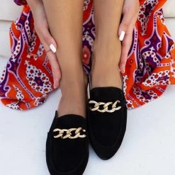 Mules καστόρινα με αλυσίδα Estil - Μαύρο