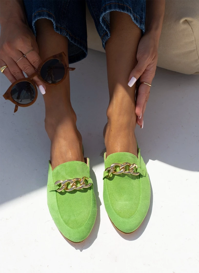 Mules καστόρινα με αλυσίδα Estil - Πράσινο - Image 4