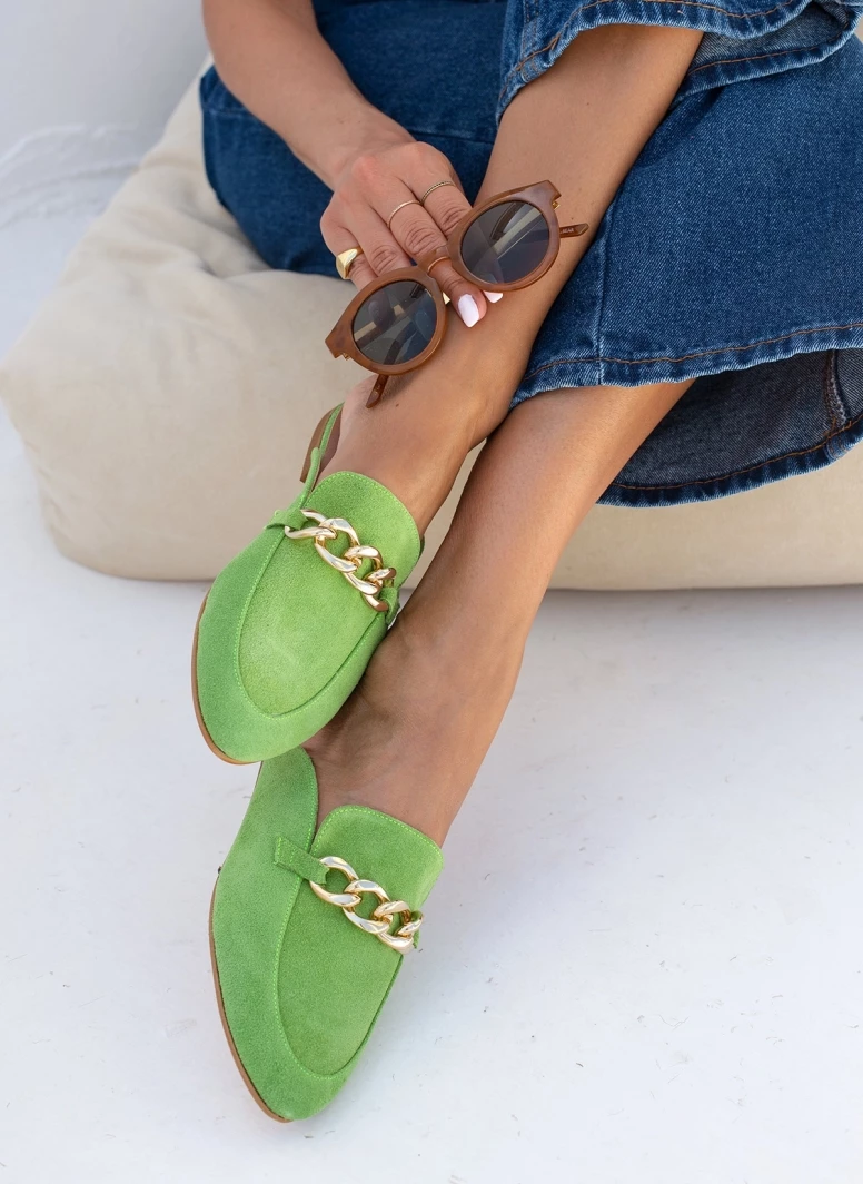 Mules καστόρινα με αλυσίδα Estil - Πράσινο