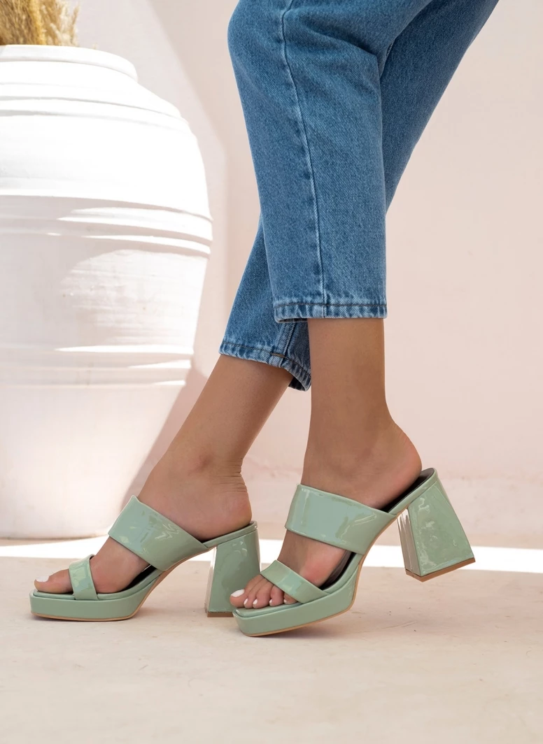 The Fashion Project Mules λουστρίνι με ιδιαίτερο τακούνι - Χακί - Image 4