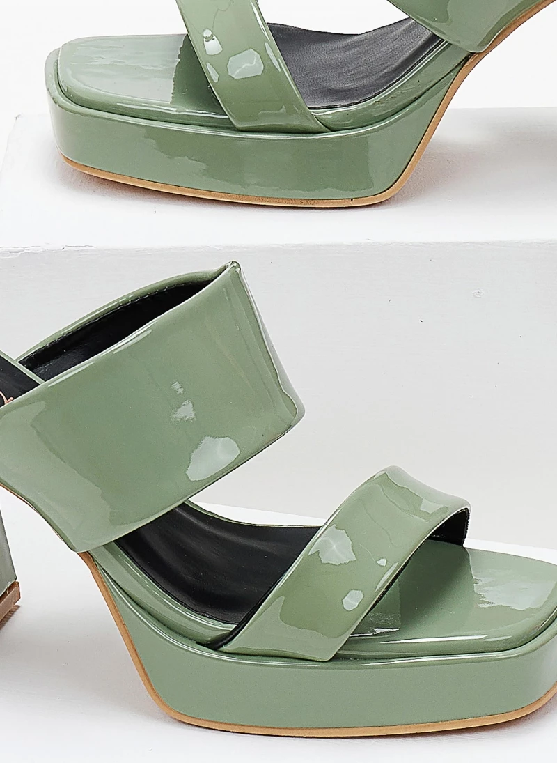 The Fashion Project Mules λουστρίνι με ιδιαίτερο τακούνι - Χακί - Image 3